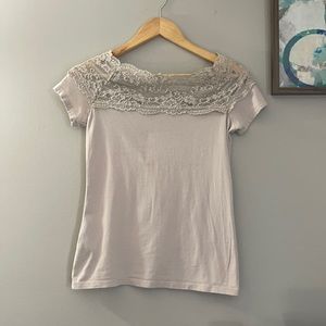 H&M 96% cotton with lace detail fitted T-shirt